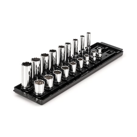 3/8 Inch Drive 12-Point Socket Set With Rails, 18-Piece (5/16-3/4 In.)